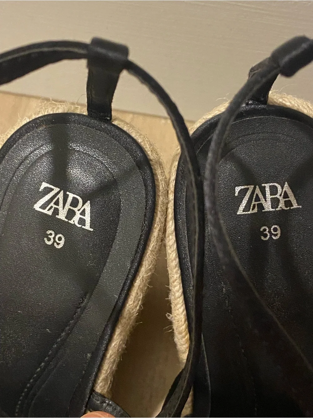 Zara Black Satin Wedge Sandal Espadrille Ankle Strap EU 39